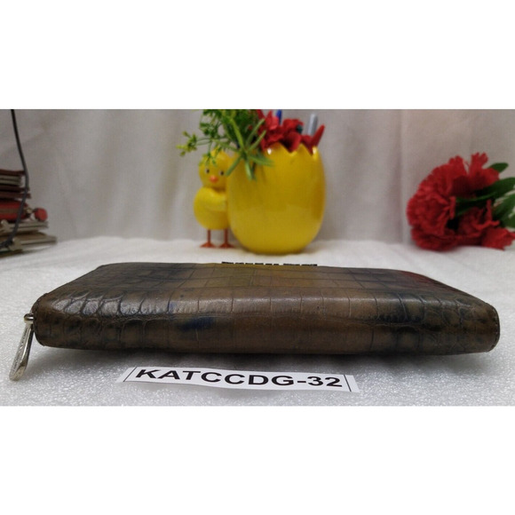 Michael Kors Brown Leather Crocodile Embossed Zip Around Credit Card Wallet - Picture 5 of 12